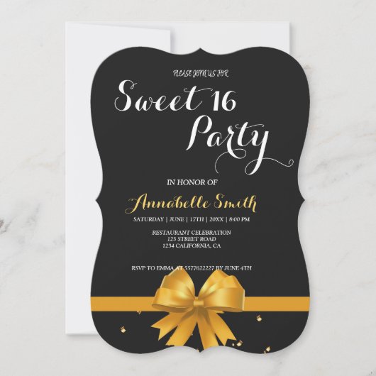 モダンシックなブラックと金ゴールドの甘さ16 招待状 (正面)
