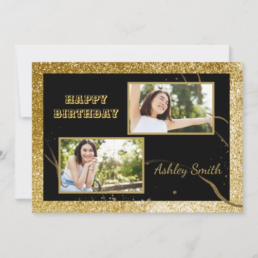 モダンシックなブラックと金ゴールドの甘さ16 招待状 (正面)