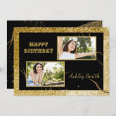 モダンシックなブラックと金ゴールドの甘さ16 招待状 (正面/裏面)