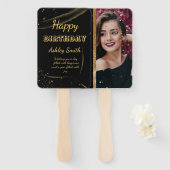 モダンシックなブラックと金ゴールドの甘さ16 hand f ハンドファン (正面&裏面)