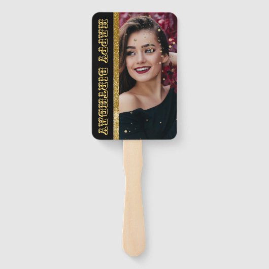 モダンシックなブラックと金ゴールドの甘さ16 hand f ハンドファン (裏面)