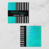 モダンシックはっきりしたターコイズオンブラックストライプ スクエア名刺 (正面/裏面)