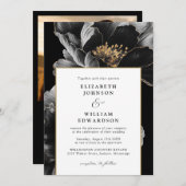 モダンシックエレガントフローラ写真QRコード結婚s 招待状 (正面/裏面)