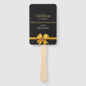 モダンシックエレガントブラックと金ゴールド結婚式 プログラム ハンドファン (正面)