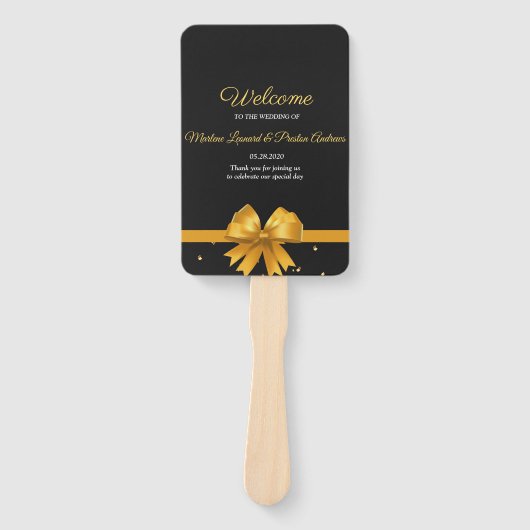 モダンシックエレガントブラックと金ゴールド結婚式 プログラム ハンドファン (正面)