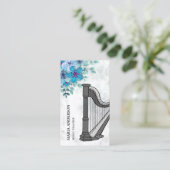 モダンシックエレガントブルーフローラハープ音楽先生 名刺 (スタンド正面)