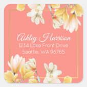 モダンシックゴールドコーラルフローラルリターンアドレス スクエアシール (正面)