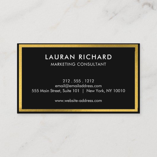 モダンシックスタイリッシュブラックと金ゴールドプロフェッショナル部 名刺 (裏面)