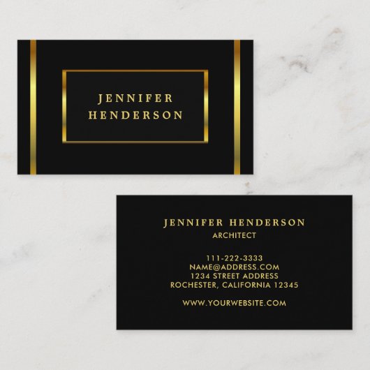 モダンシックスタイリッシュブラックと金ゴールドプロフェッショナル部 名刺 (正面/裏面)