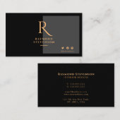 モダンシックスタイリッシュブラックと金ゴールドプロフェッショナル 名刺 (正面/裏面)