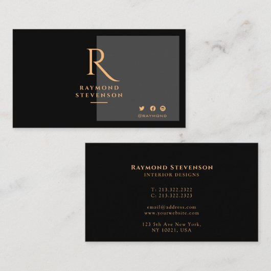 モダンシックスタイリッシュブラックと金ゴールドプロフェッショナル 名刺 (正面/裏面)