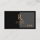 モダンシックスタイリッシュブラックと金ゴールドプロフェッショナル 名刺 (正面)