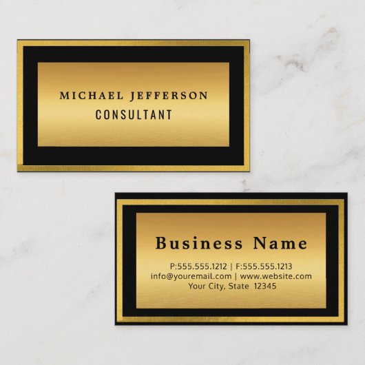 モダンシックスタイリッシュブラックと金ゴールドプロフェッショナル 名刺 (正面/裏面)