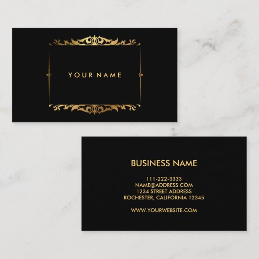 モダンシックスタイリッシュブラックと金ゴールドプロフェッショナル 名刺 (正面/裏面)