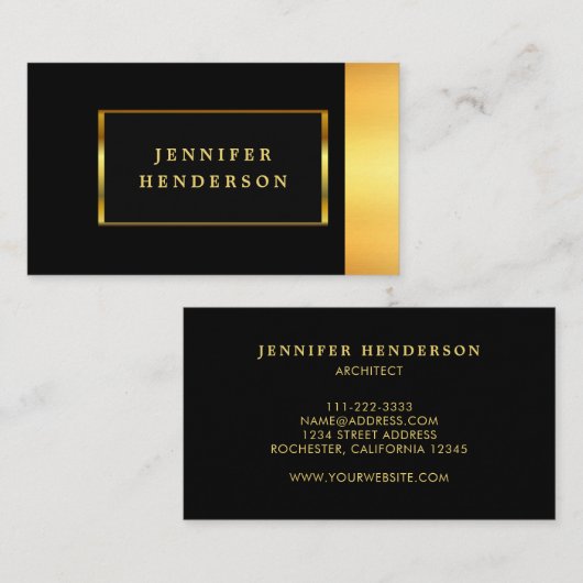 モダンシックスタイリッシュブラックと金ゴールドプロフェッショナル 名刺 (正面/裏面)
