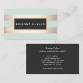 モダンシックストライプのゴフェイクールとターコイズ 名刺 (正面/裏面)