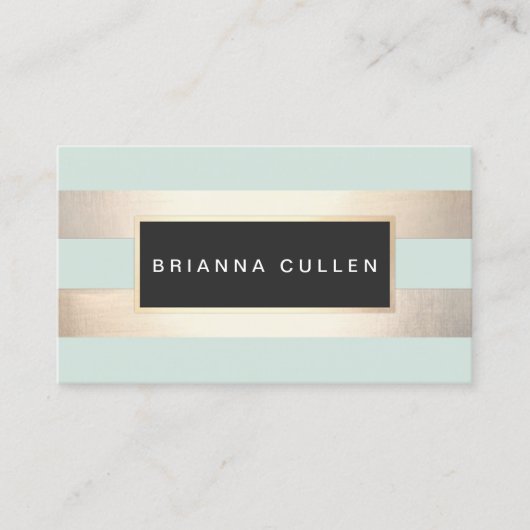 モダンシックストライプのゴフェイクールとターコイズ 名刺 (正面)