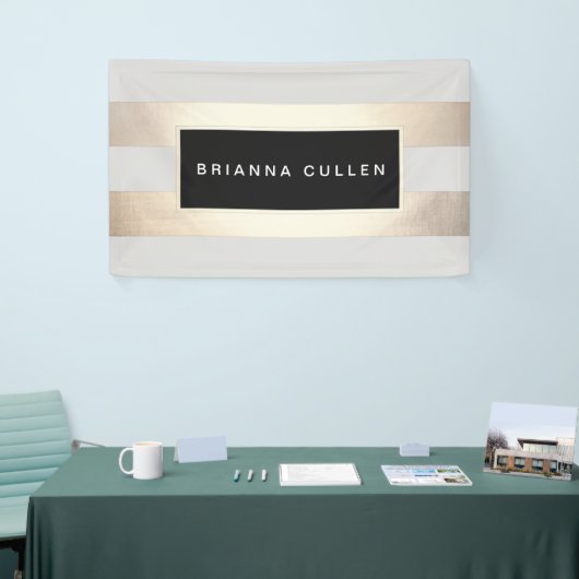 モダンシックストライプのゴールド箔とブラック 横断幕 (トレードショー)