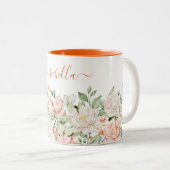 モダンシックパーソナライズされたな水色フローラガーリー ツートーンマグカップ (正面右)