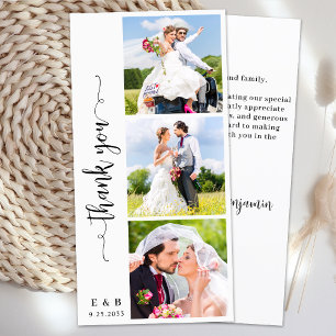 モダンシックパーソナライズされたモノグラム3フォト結婚ズ サンキューカード