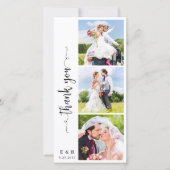 モダンシックパーソナライズされたモノグラム3フォト結婚ズ サンキューカード (正面)