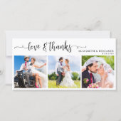 モダンシックパーソナライズされた3結婚写真 サンキューカード (正面)