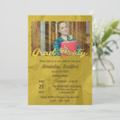 モダンシックフェイクゴールドフォイル写真卒業パーティー 招待状 (スタンド正面)