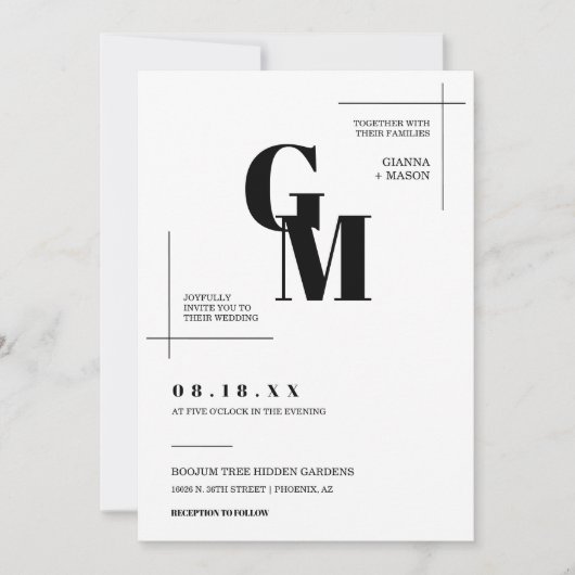 モダンシックミニマルのモノグラムQRコード写真 招待状 (正面)