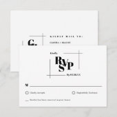 モダンシックミニマルモノグ結婚ラムの応答カード 出欠カード (正面/裏面)