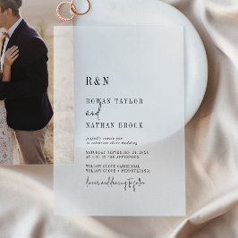 モダンシックモノグラシンプルム素朴結婚 ベラム紙招待状