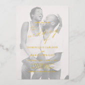 モダンシック書シンプル道写真の結婚金ゴールド 箔招待状 (正面)