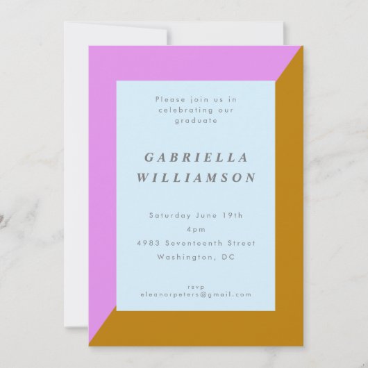 モダンシック縁どミニマル卒業式パーティーピンク 招待状 (正面)
