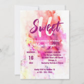 モダンシック芸術的ウォーターカラースウィート16誕生日 招待状 (正面)
