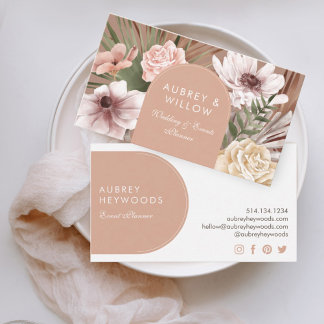 モダンシック ボヘミアン水彩 Bohoフローラル アーチ 名刺