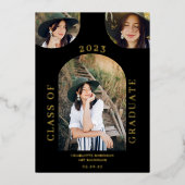 モダンシックboho archブラック4写真卒業 箔招待状 (正面)