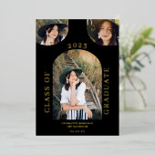 モダンシックboho archブラック4写真卒業 箔招待状 (立ち正面)