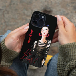 モダンシティガール ブラック レッド グラフィック iPhone 16ケース