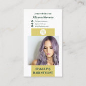 モダンシトラスグリーンのヘアスタイリストQRコードロゴ 名刺 (正面)