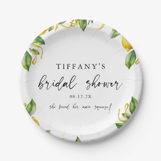 モダンシトラスレモン ブライダルシャワー ペーパープレート (正面)