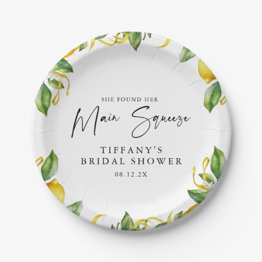モダンシトラスレモン ブライダルシャワー ペーパープレート (正面)
