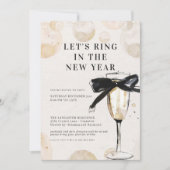 モダンシャンパングラス新年会パーティー 招待状 (正面)