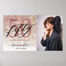 モダンシャンパングリッター50th誕生日フォトポスト