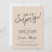 モダンシャンパンフォトサプライズSweet 16 招待状 (正面)