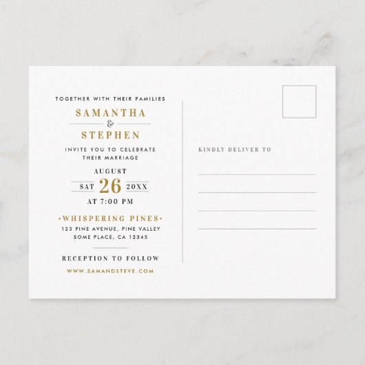 モダンシャンパン金ゴールドフォト結婚ズ インビテーションポストカード (正面)