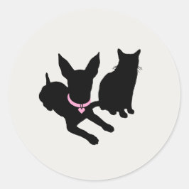 モダンシルエットペットシッター犬猫ロゴ ラウンドシール