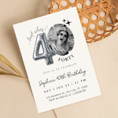 モダンシルバーべージュ 40歳の誕生日フォト 招待状