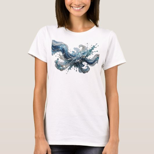 モダンシルバーウォーターウェーブテキストデザイン Tシャツ (正面)