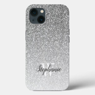モダンシルバーグラデーション輝きモノグラム iPhone 13ケース