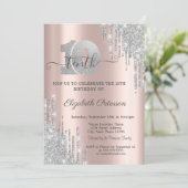 モダンシルバーグリッター垂れ 10歳の誕生日招待状 招待状 (スタンド正面)