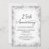 モダンシルバーグリッター 25周年結婚記念日 招待状 (正面)